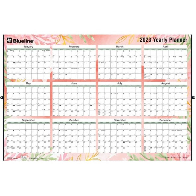 Blueline Yearly Wall Calendar 2023, English, Tropical Design