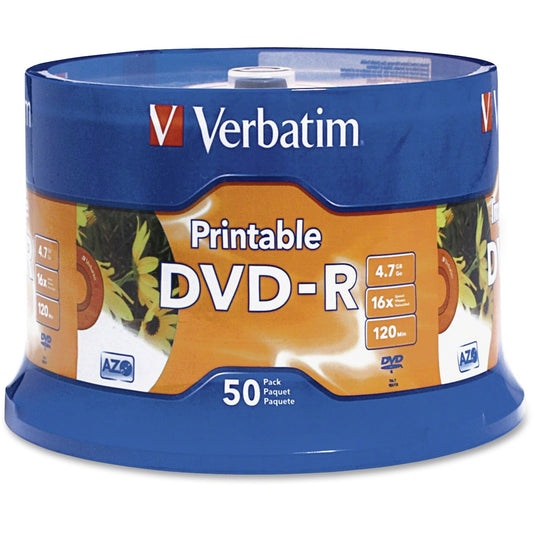 Verbatim DVR-R 4.7GB 16X White Inkjet Printable with Branded Hub - 50pk Spindle