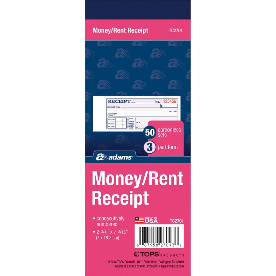 Adams Tapebound 3-part Money Receipt Book - TC2701